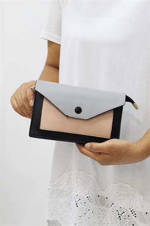 Zarf Model Çanta Cüzdan Gri Pembe